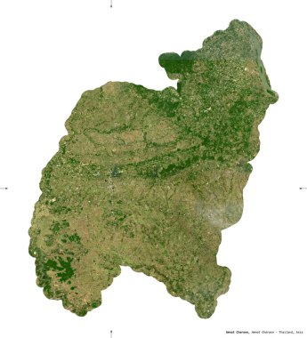 Amnat Charoen, Tayland vilayeti. Sentinel-2 uydu görüntüleri. Beyaz üzerinde izole edilmiş şekil. Tanımı, başkentin yeri. Değiştirilmiş Kopernik Sentinel verileri içerir