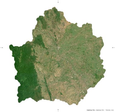 Kamphaeng Phet, Tayland vilayeti. Sentinel-2 uydu görüntüleri. Beyaz üzerinde izole edilmiş şekil. Tanımı, başkentin yeri. Değiştirilmiş Kopernik Sentinel verileri içerir