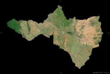 Nakhon Sawan, Tayland vilayeti. Sentinel-2 uydu görüntüleri. Siyah üzerine izole edilmiş şekil. Tanımı, başkentin yeri. Değiştirilmiş Kopernik Sentinel verileri içerir