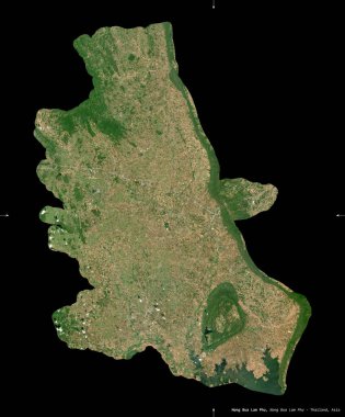 Nong Bua Lam Phu, Tayland vilayeti. Sentinel-2 uydu görüntüleri. Siyah üzerine izole edilmiş şekil. Tanımı, başkentin yeri. Değiştirilmiş Kopernik Sentinel verileri içerir