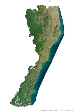 Tayland vilayeti Khiri Han 'ı uygulayın. Sentinel-2 uydu görüntüleri. Beyaz üzerinde izole edilmiş şekil. Tanımı, başkentin yeri. Değiştirilmiş Kopernik Sentinel verileri içerir