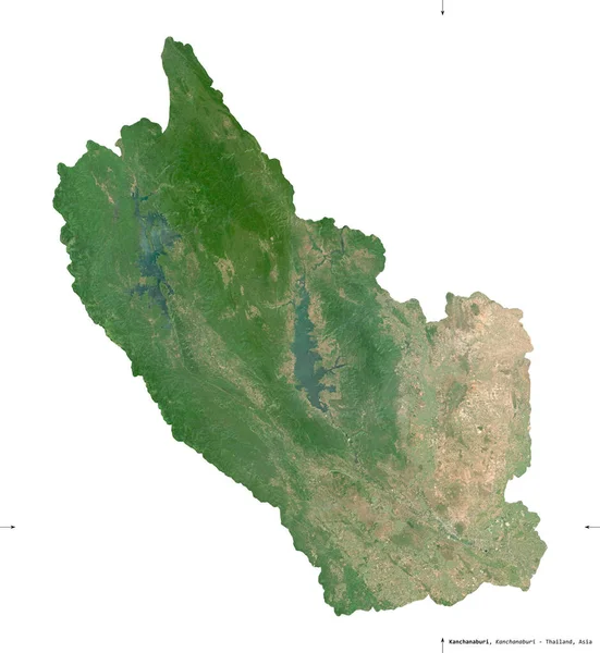 Kanchanaburi Provincia Tailandia Imágenes Satelitales Sentinel Forma Aislada Blanco Descripción — Foto de Stock
