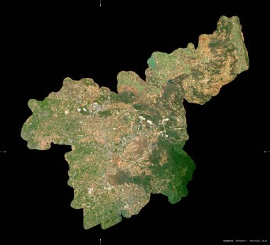 Saraburi, Tayland vilayeti. Sentinel-2 uydu görüntüleri. Siyah üzerine izole edilmiş şekil. Tanımı, başkentin yeri. Değiştirilmiş Kopernik Sentinel verileri içerir