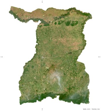 Surin, Tayland eyaleti. Sentinel-2 uydu görüntüleri. Beyaz üzerinde izole edilmiş şekil. Tanımı, başkentin yeri. Değiştirilmiş Kopernik Sentinel verileri içerir