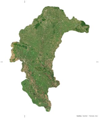 Yasothon, Tayland vilayeti. Sentinel-2 uydu görüntüleri. Beyaz üzerinde izole edilmiş şekil. Tanımı, başkentin yeri. Değiştirilmiş Kopernik Sentinel verileri içerir