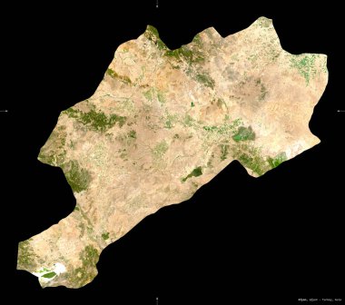 Afyon, Türkiye ili. Sentinel-2 uydu görüntüleri. Siyah üzerine izole edilmiş şekil. Tanımı, başkentin yeri. Değiştirilmiş Kopernik Sentinel verileri içerir