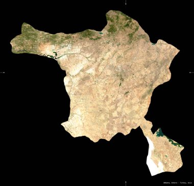 Ankara, Türkiye ili. Sentinel-2 uydu görüntüleri. Siyah üzerine izole edilmiş şekil. Tanımı, başkentin yeri. Değiştirilmiş Kopernik Sentinel verileri içerir