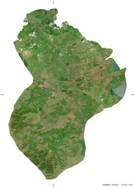 Ardahan, Türkiye ili. Sentinel-2 uydu görüntüleri. Beyaz üzerinde izole edilmiş şekil. Tanımı, başkentin yeri. Değiştirilmiş Kopernik Sentinel verileri içerir