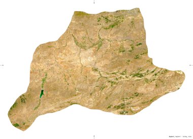 Bayburt, Türkiye ili. Sentinel-2 uydu görüntüleri. Beyaz üzerinde izole edilmiş şekil. Tanımı, başkentin yeri. Değiştirilmiş Kopernik Sentinel verileri içerir