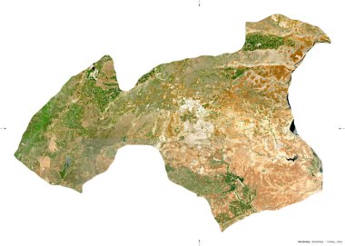 Gaziantep, Türkiye ili. Sentinel-2 uydu görüntüleri. Beyaz üzerinde izole edilmiş şekil. Tanımı, başkentin yeri. Değiştirilmiş Kopernik Sentinel verileri içerir