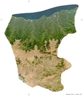 Giresun, Türkiye ili. Sentinel-2 uydu görüntüleri. Beyaz üzerinde izole edilmiş şekil. Tanımı, başkentin yeri. Değiştirilmiş Kopernik Sentinel verileri içerir