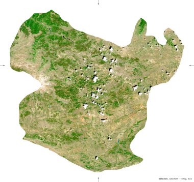 Gumushane, Türkiye ili. Sentinel-2 uydu görüntüleri. Beyaz üzerinde izole edilmiş şekil. Tanımı, başkentin yeri. Değiştirilmiş Kopernik Sentinel verileri içerir