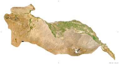 Igdr, Türkiye ili. Sentinel-2 uydu görüntüleri. Beyaz üzerinde izole edilmiş şekil. Tanımı, başkentin yeri. Değiştirilmiş Kopernik Sentinel verileri içerir