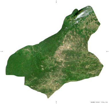 Karabuk, Türkiye ili. Sentinel-2 uydu görüntüleri. Beyaz üzerinde izole edilmiş şekil. Tanımı, başkentin yeri. Değiştirilmiş Kopernik Sentinel verileri içerir