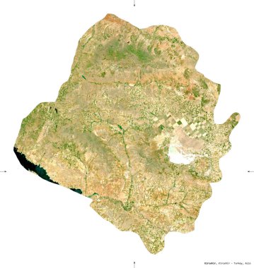Kirsehir, Türkiye ili. Sentinel-2 uydu görüntüleri. Beyaz üzerinde izole edilmiş şekil. Tanımı, başkentin yeri. Değiştirilmiş Kopernik Sentinel verileri içerir