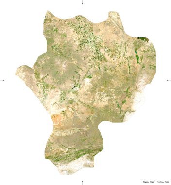 Nigde, Türkiye ili. Sentinel-2 uydu görüntüleri. Beyaz üzerinde izole edilmiş şekil. Tanımı, başkentin yeri. Değiştirilmiş Kopernik Sentinel verileri içerir