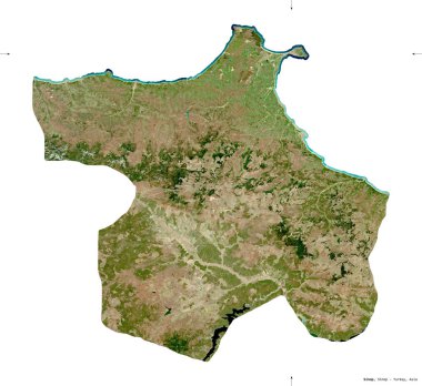 Sinop, Türkiye ili. Sentinel-2 uydu görüntüleri. Beyaz üzerinde izole edilmiş şekil. Tanımı, başkentin yeri. Değiştirilmiş Kopernik Sentinel verileri içerir