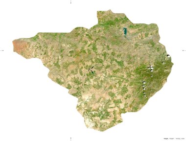 Yozgat, Türkiye ili. Sentinel-2 uydu görüntüleri. Beyaz üzerinde izole edilmiş şekil. Tanımı, başkentin yeri. Değiştirilmiş Kopernik Sentinel verileri içerir