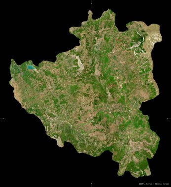 Diber, Arnavutluk Eyaleti. Sentinel-2 uydu görüntüleri. Siyah üzerine izole edilmiş şekil. Tanımı, başkentin yeri. Değiştirilmiş Kopernik Sentinel verileri içerir