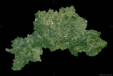 Mahilyow, Belarus bölgesi. Sentinel-2 uydu görüntüleri. Siyah üzerine izole edilmiş şekil. Tanımı, başkentin yeri. Değiştirilmiş Kopernik Sentinel verileri içerir