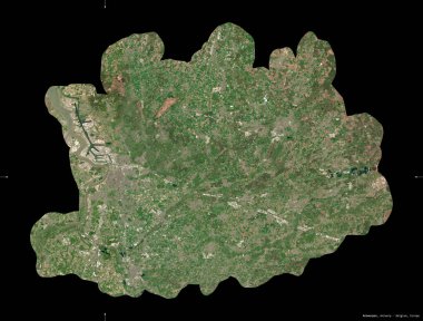 Antwerpen, Belçika vilayeti. Sentinel-2 uydu görüntüleri. Siyah üzerine izole edilmiş şekil. Tanımı, başkentin yeri. Değiştirilmiş Kopernik Sentinel verileri içerir