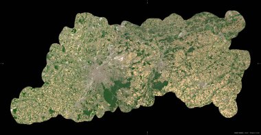 Vlaams Brabant, Belçika ili. Sentinel-2 uydu görüntüleri. Siyah üzerine izole edilmiş şekil. Tanımı, başkentin yeri. Değiştirilmiş Kopernik Sentinel verileri içerir