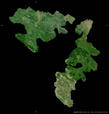 Repuplika Cumhuriyeti, Bosna-Hersek 'in tarafı. Sentinel-2 uydu görüntüleri. Siyah üzerine izole edilmiş şekil. Tanımı, başkentin yeri. Değiştirilmiş Kopernik Sentinel verileri içerir