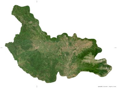 Kyustendil, Bulgaristan ili. Sentinel-2 uydu görüntüleri. Beyaz üzerinde izole edilmiş şekil. Tanımı, başkentin yeri. Değiştirilmiş Kopernik Sentinel verileri içerir