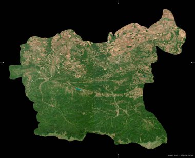 Lovech, Bulgaristan vilayeti. Sentinel-2 uydu görüntüleri. Siyah üzerine izole edilmiş şekil. Tanımı, başkentin yeri. Değiştirilmiş Kopernik Sentinel verileri içerir