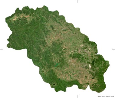 Pernik, Bulgaristan ili. Sentinel-2 uydu görüntüleri. Beyaz üzerinde izole edilmiş şekil. Tanımı, başkentin yeri. Değiştirilmiş Kopernik Sentinel verileri içerir