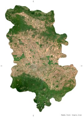 Filibe, Bulgaristan ili. Sentinel-2 uydu görüntüleri. Beyaz üzerinde izole edilmiş şekil. Tanımı, başkentin yeri. Değiştirilmiş Kopernik Sentinel verileri içerir