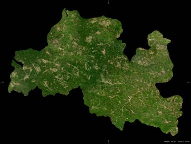 Smolyan, Bulgaristan ili. Sentinel-2 uydu görüntüleri. Siyah üzerine izole edilmiş şekil. Tanımı, başkentin yeri. Değiştirilmiş Kopernik Sentinel verileri içerir