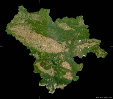 Sofya, Bulgaristan ili. Sentinel-2 uydu görüntüleri. Siyah üzerine izole edilmiş şekil. Tanımı, başkentin yeri. Değiştirilmiş Kopernik Sentinel verileri içerir