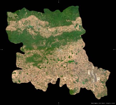 Stara Zagora, Bulgaristan ili. Sentinel-2 uydu görüntüleri. Siyah üzerine izole edilmiş şekil. Tanımı, başkentin yeri. Değiştirilmiş Kopernik Sentinel verileri içerir