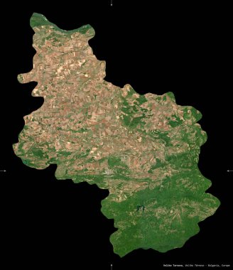 Veliko Tarnovo, province of Bulgaria. Sentinel-2 satellite imagery. Shape isolated on black. Description, location of the capital. Contains modified Copernicus Sentinel data clipart