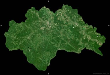 Hırvatistan 'ın Sisacko-Moslavacka ilçesi. Sentinel-2 uydu görüntüleri. Siyah üzerine izole edilmiş şekil. Tanımı, başkentin yeri. Değiştirilmiş Kopernik Sentinel verileri içerir
