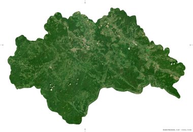 Hırvatistan 'ın Sisacko-Moslavacka ilçesi. Sentinel-2 uydu görüntüleri. Beyaz üzerinde izole edilmiş şekil. Tanımı, başkentin yeri. Değiştirilmiş Kopernik Sentinel verileri içerir