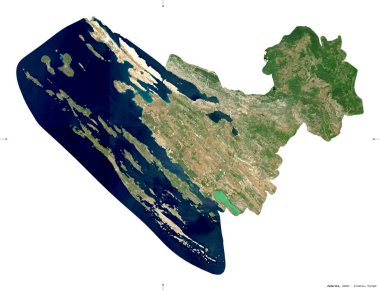 Hırvatistan 'ın Zadarska ilçesi. Sentinel-2 uydu görüntüleri. Beyaz üzerinde izole edilmiş şekil. Tanımı, başkentin yeri. Değiştirilmiş Kopernik Sentinel verileri içerir