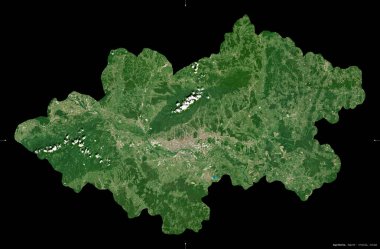 Zagrebacka, Hırvatistan Eyaleti. Sentinel-2 uydu görüntüleri. Siyah üzerine izole edilmiş şekil. Tanımı, başkentin yeri. Değiştirilmiş Kopernik Sentinel verileri içerir