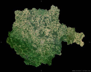 Jihocesky, Çek Cumhuriyeti bölgesi. Sentinel-2 uydu görüntüleri. Siyah üzerine izole edilmiş şekil. Tanımı, başkentin yeri. Değiştirilmiş Kopernik Sentinel verileri içerir