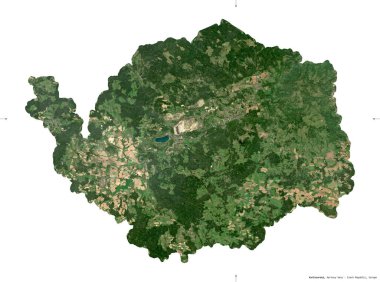 Karlovarsky, Çek Cumhuriyeti bölgesi. Sentinel-2 uydu görüntüleri. Beyaz katı üzerinde izole edilmiş şekil. Tanımı, başkentin yeri. Değiştirilmiş Kopernik Sentinel verileri içerir