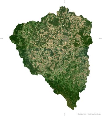 Plzensky, Çek Cumhuriyeti bölgesi. Sentinel-2 uydu görüntüleri. Beyaz katı üzerinde izole edilmiş şekil. Tanımı, başkentin yeri. Değiştirilmiş Kopernik Sentinel verileri içerir