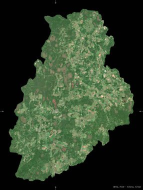 Jarva, Estonya Eyaleti. Sentinel-2 uydu görüntüleri. Siyah üzerine izole edilmiş şekil. Tanımı, başkentin yeri. Değiştirilmiş Kopernik Sentinel verileri içerir
