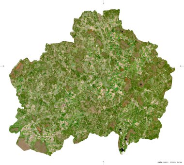 Rapla, Estonya eyaleti. Sentinel-2 uydu görüntüleri. Beyaz üzerinde izole edilmiş şekil. Tanımı, başkentin yeri. Değiştirilmiş Kopernik Sentinel verileri içerir