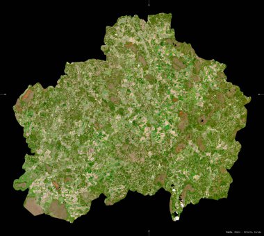 Rapla, Estonya eyaleti. Sentinel-2 uydu görüntüleri. Siyah üzerine izole edilmiş şekil. Tanımı, başkentin yeri. Değiştirilmiş Kopernik Sentinel verileri içerir