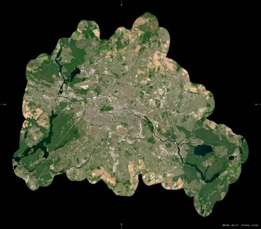 Berlin, Almanya devleti. Sentinel-2 uydu görüntüleri. Siyah üzerine izole edilmiş şekil. Tanımı, başkentin yeri. Değiştirilmiş Kopernik Sentinel verileri içerir