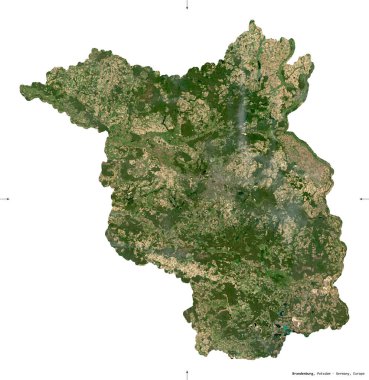 Brandenburg, Almanya Eyaleti. Sentinel-2 uydu görüntüleri. Beyaz üzerinde izole edilmiş şekil. Tanımı, başkentin yeri. Değiştirilmiş Kopernik Sentinel verileri içerir