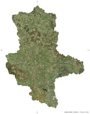 Sachsen-Anhalt, Almanya devleti. Sentinel-2 uydu görüntüleri. Beyaz üzerinde izole edilmiş şekil. Tanımı, başkentin yeri. Değiştirilmiş Kopernik Sentinel verileri içerir