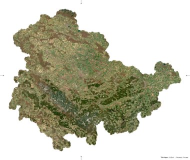 Thuringen, Almanya devleti. Sentinel-2 uydu görüntüleri. Beyaz üzerinde izole edilmiş şekil. Tanımı, başkentin yeri. Değiştirilmiş Kopernik Sentinel verileri içerir