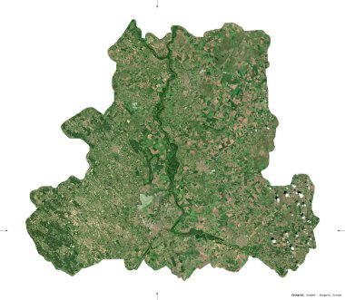 Csongrad, Macaristan Bölgesi. Sentinel-2 uydu görüntüleri. Beyaz üzerinde izole edilmiş şekil. Tanımı, başkentin yeri. Değiştirilmiş Kopernik Sentinel verileri içerir